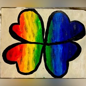 Handmade acrylic painting, rainbow clover. Original design